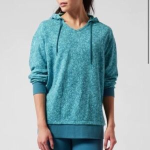 Athleta Womens Sundown Alliance Teal Blue Floral Hooded Sweatshirt Size Medium